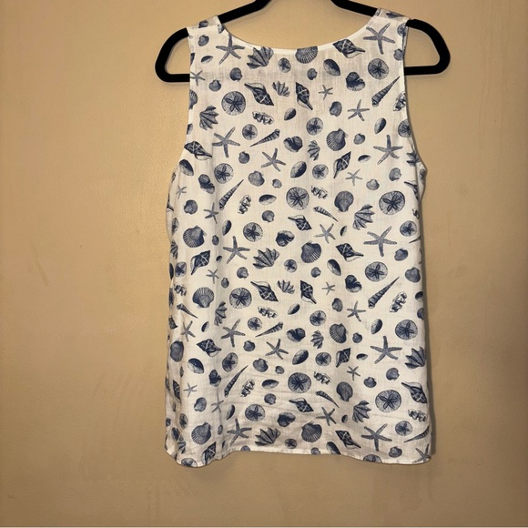 2/$30 J. Jill Top J. Jill Love Linen Sleeveless Nautical Blue White Tank Top M - Picture 3 of 6
